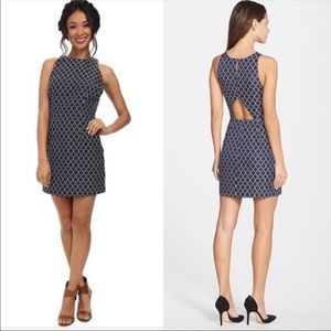 BB Dakota Peep Back Navy and White Printed Dress